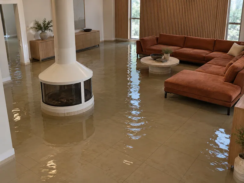 Water Extraction in Weatherford — substantial standing water with visible waterlines and submerged furniture feet